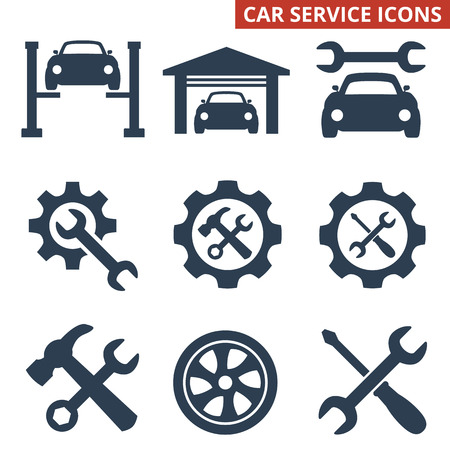 Car service and repair icons set on white background. Vector illustrationのイラスト素材
