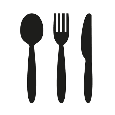 Knife, fork and spoon on white background. Vector illustrationのイラスト素材
