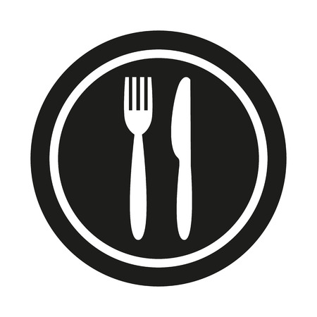 Plate, fork and knife on white background. Vector illustrationのイラスト素材