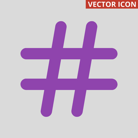 Violet hashtag icon on grey background. Vector illustrationのイラスト素材