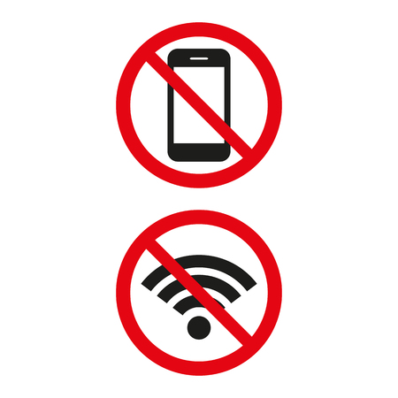 No Wifi sign and no phone sign on white background. Vector illustrationのイラスト素材