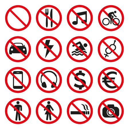 Prohibition signs set safety on white background. Vector illustrationのイラスト素材