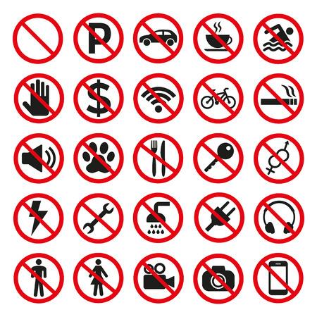 Prohibition signs set safety on white background. Vector illustrationのイラスト素材