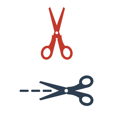 Scissors with cut lines isolated on white background. Vector illustrationのイラスト素材