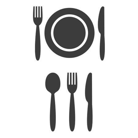 Plate, fork spoon and knife on white background. Vector illustrationのイラスト素材