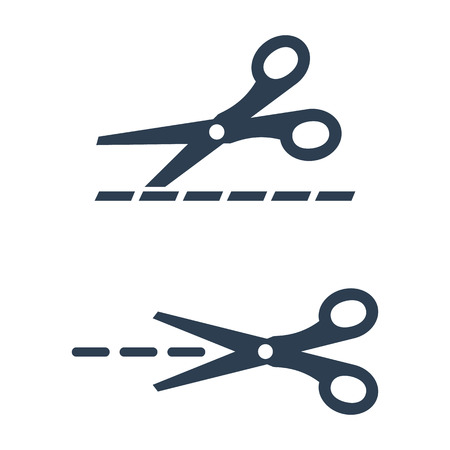 Scissors with cut lines isolated on white background. Vector illustrationのイラスト素材