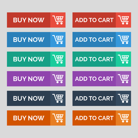Buy now and add to cart flat buttons on grey background. Vector illustrationのイラスト素材