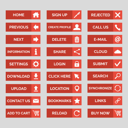 Collection of flat web buttons. Vector illustrationのイラスト素材
