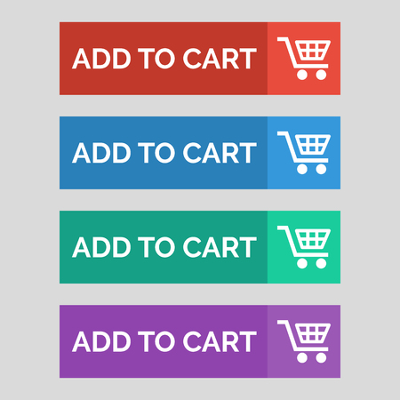 Add to cart flat buttons on grey background. Vector illustrationのイラスト素材