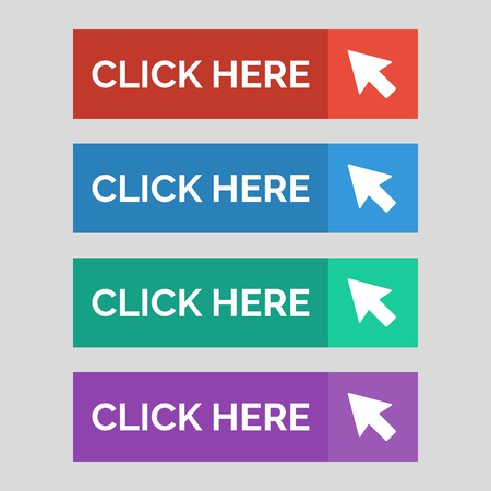 Click here flat buttons on grey background. Vector illustrationのイラスト素材
