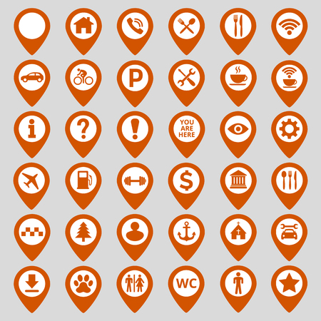 Map pin location icons set on gray background. Vector illustrationのイラスト素材