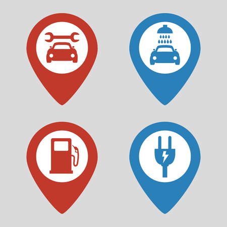 Map pin location icons set on gray background. Vector illustrationのイラスト素材