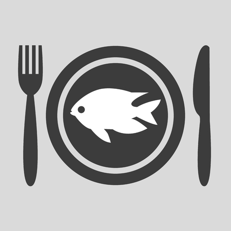 Fish on plate icon on grey background. Vector illustrationのイラスト素材