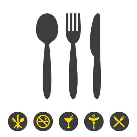 Knife, fork and spoon on white background. Vector illustrationのイラスト素材
