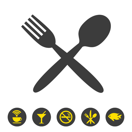 Spoon and fork icon on white background. Vector illustrationのイラスト素材