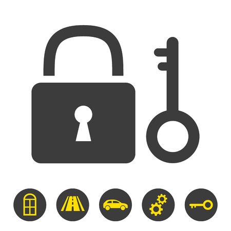 Lock and key icon on white background. Vector illustrationのイラスト素材