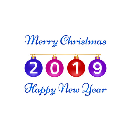 Merry Christmas, Happy New Year greeting card on white background. Vector illustrationのイラスト素材