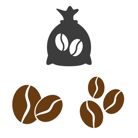 Coffee sack and coffee bean icons on white background. Vector illustrationのイラスト素材