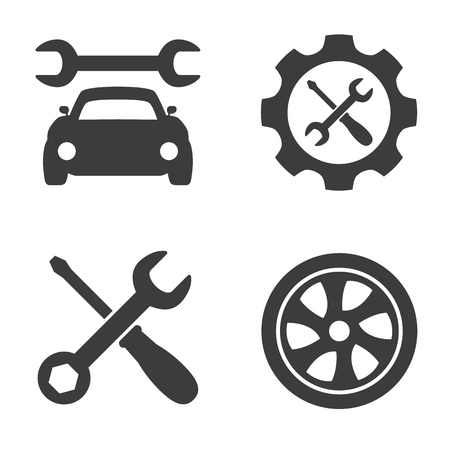 Car service and repair icons set on white background. Vector illustrationのイラスト素材
