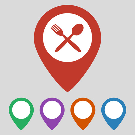 Map marker location with fork and spoon. Vector illustrationのイラスト素材