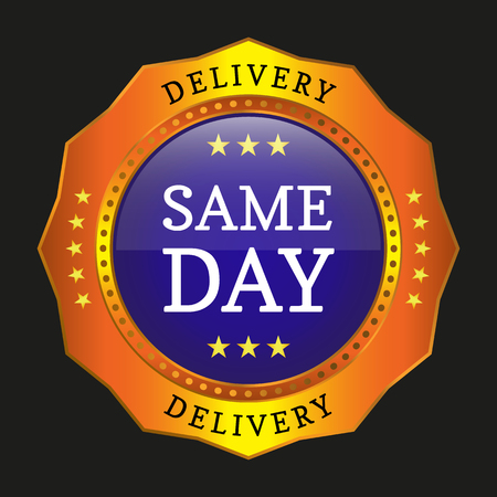 same day delivery button on black background. Vector illustrationのイラスト素材