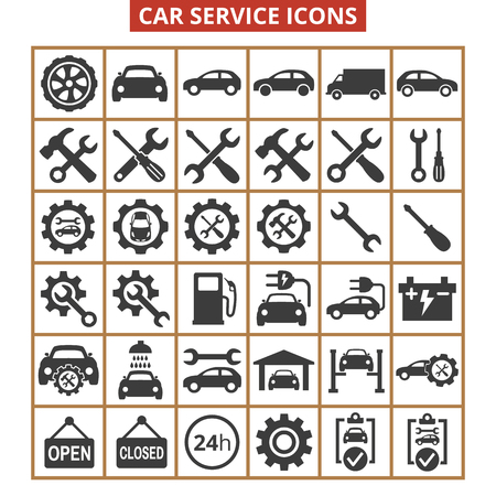 Car service and repair icons set on white background.のイラスト素材
