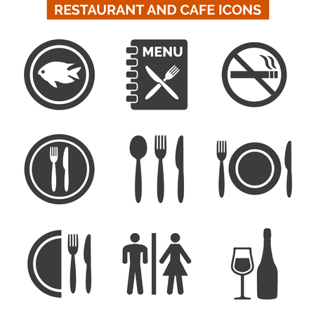 Restaurant icons set on white background. Vector illustrationのイラスト素材