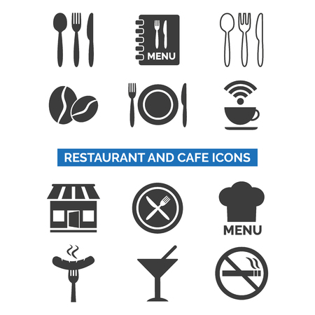 Restaurant and cafe icons set on white background.のイラスト素材