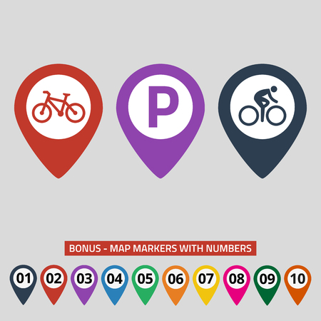 Map pointers with bicycle icon. Vector illustrationのイラスト素材