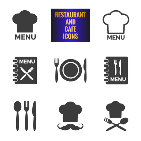 Restaurant and cafe icons set on white background. Vector illustrationのイラスト素材