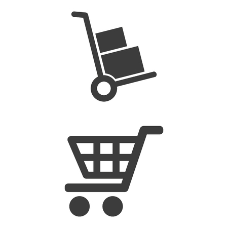 Handcart and shopping cart icons on white background.のイラスト素材