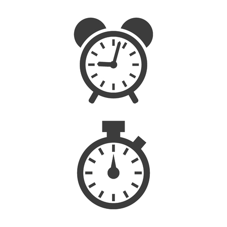 Alarm clock and stopwatch icons on white background. Vector Illustrationのイラスト素材