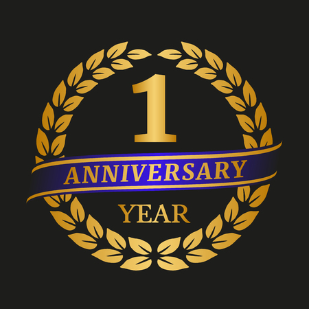 Anniversary golden laurel wreath on black background.のイラスト素材