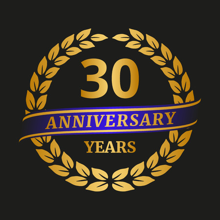 Anniversary golden laurel wreath on black background.のイラスト素材