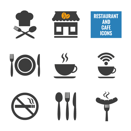 Restaurant and cafe icons set on white background. Vector illustrationのイラスト素材