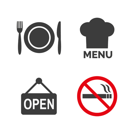 Restaurant and cafe icons set on white background. Vector illustrationのイラスト素材