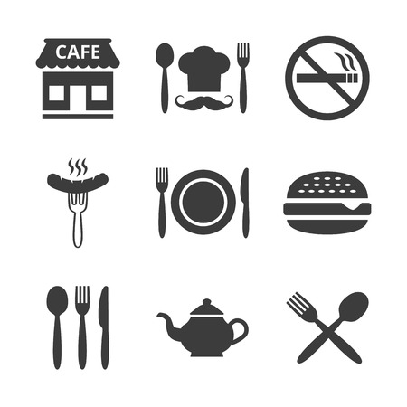 Restaurant and cafe icons set on white background. Vector illustrationのイラスト素材