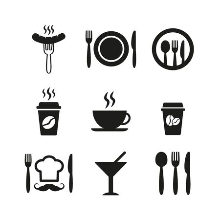 Restaurant and cafe icons set on white background. Vector illustrationのイラスト素材