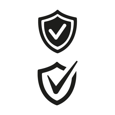 Shield with check mark icons on white background. Vector Illustrationのイラスト素材