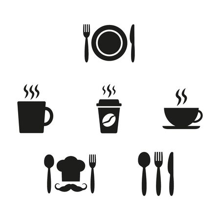 Restaurant and cafe icons set on white background. Vector illustrationのイラスト素材