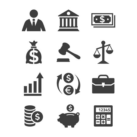 Business and finance icons set on white background. Vector illustrationのイラスト素材