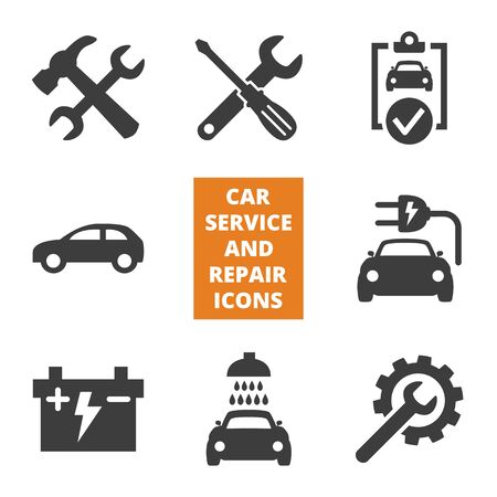 Car service and repair icons set on white background. Vector illustrationのイラスト素材