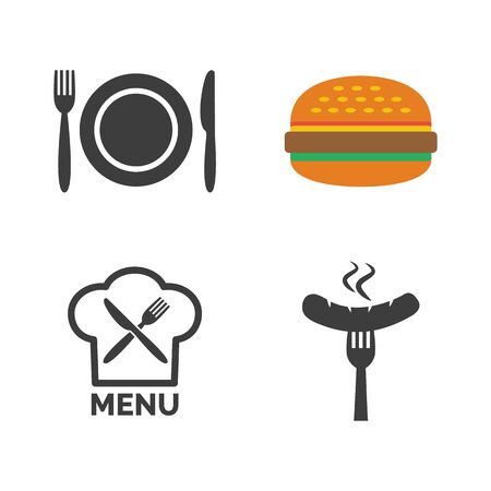 Restaurant and cafe icons set on white background. Vector illustrationのイラスト素材