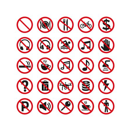 Prohibition signs set safety on white background. Vector illustrationのイラスト素材