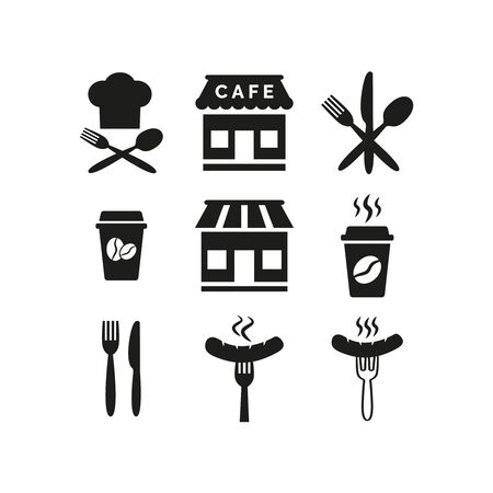 Restaurant and cafe icons set on white background. Vector illustrationのイラスト素材