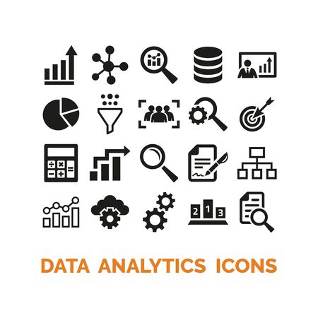 Data analytics icons set on white background. Vector Illustrationのイラスト素材