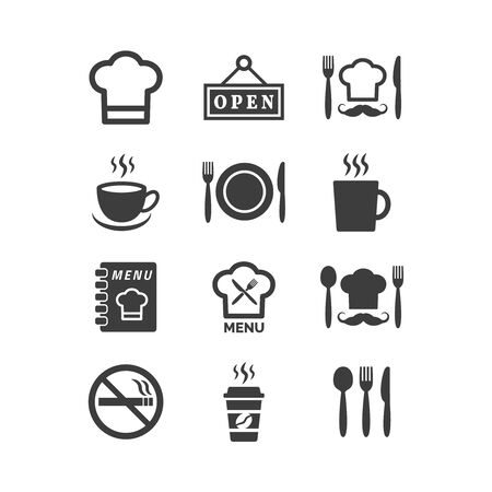 Restaurant and cafe icons set on white background. Vector illustrationのイラスト素材