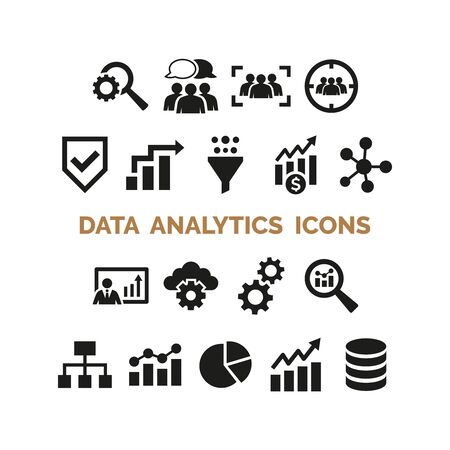 Data analytics icons set on white background. Vector Illustrationのイラスト素材