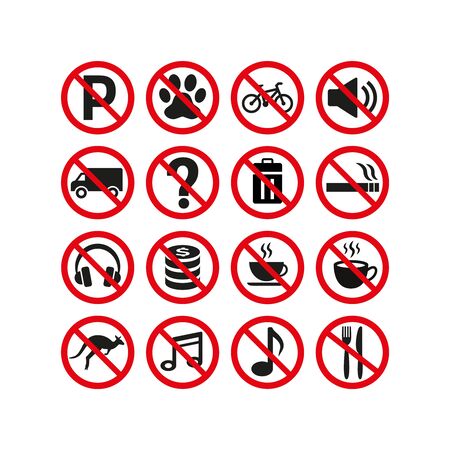 Prohibition signs set safety on white background. Vector illustrationのイラスト素材