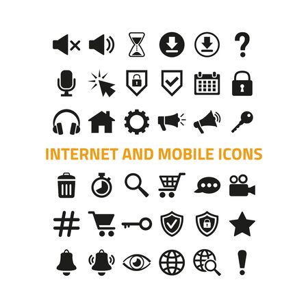 Internet and mobile icons set on white background. Vector illustrationのイラスト素材